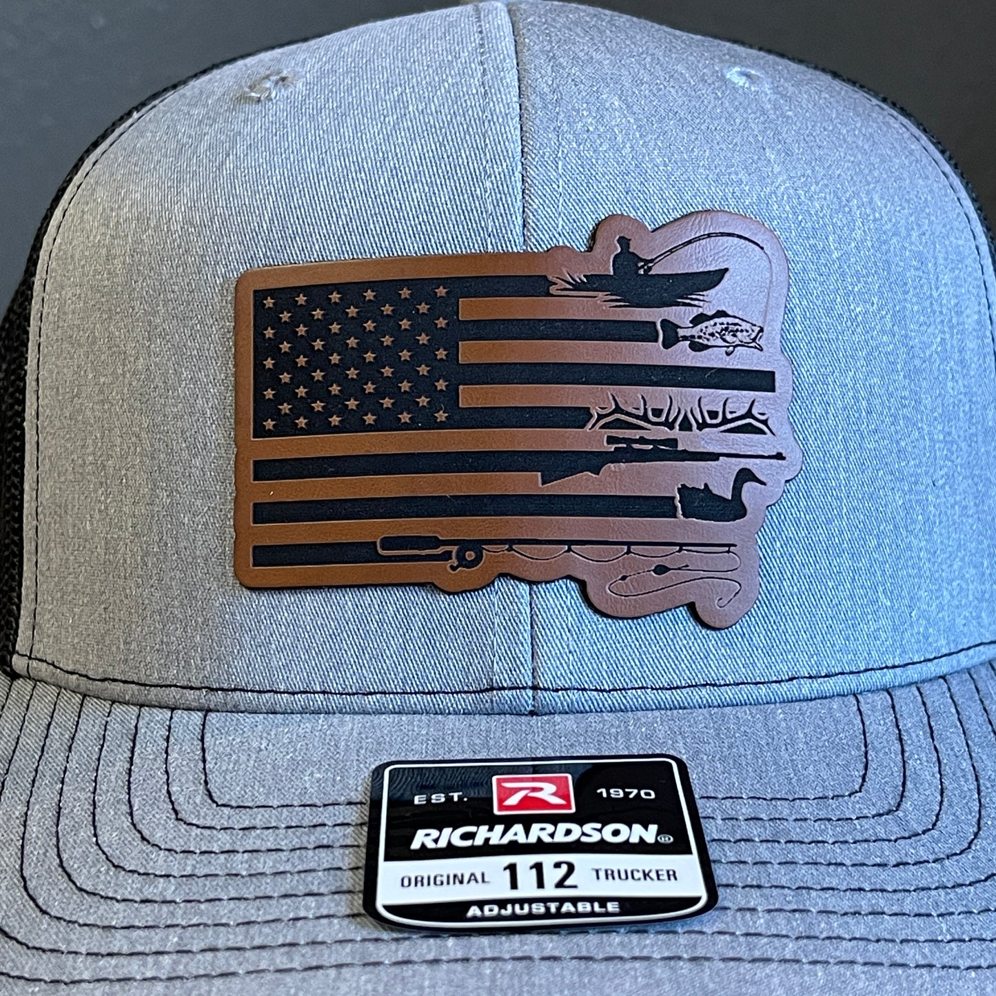 Duck Hunting and Fishing American Flag Leather Patch Hat