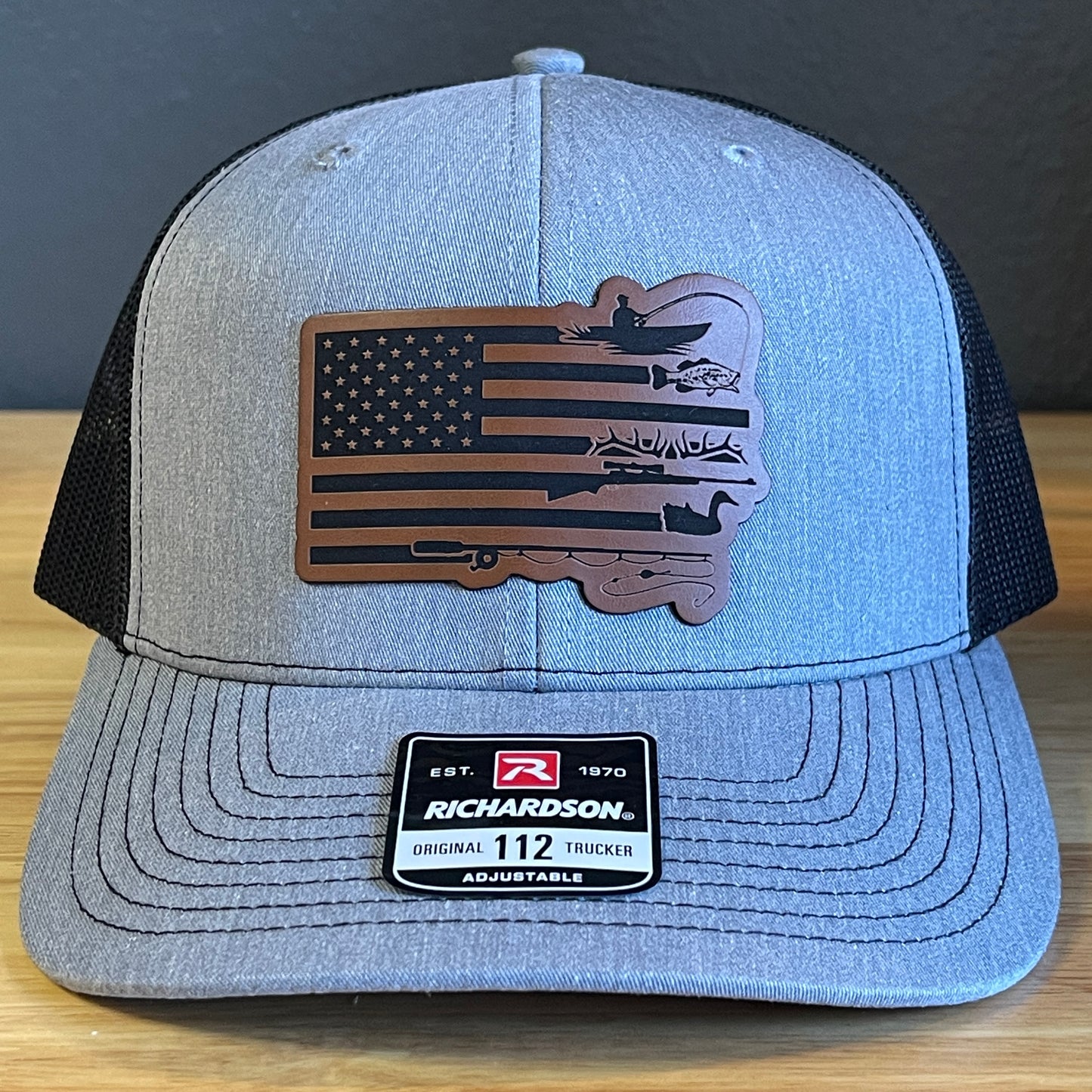 Duck Hunting and Fishing American Flag Leather Patch Hat