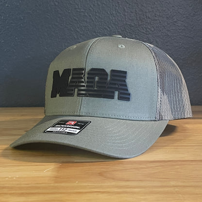 Black MAGA American Flag Patriotic Leather Patch SnapBack Trucker Hat Green/Camo