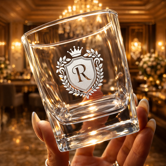 Personalized Engraved Monogram Whiskey Decanter Set with 4 Rocks Glasses
