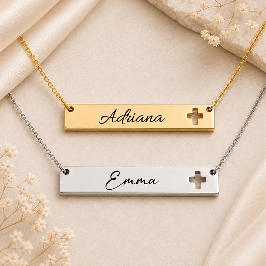 Personalized Name Bar Necklace Engraved Christian Jewelry