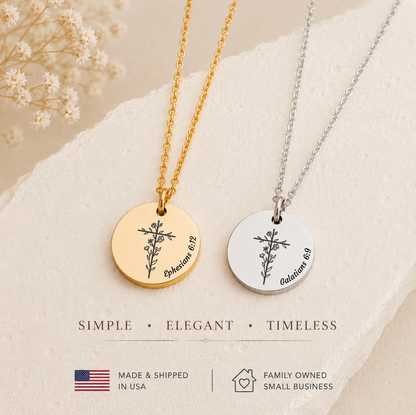 Personalized Floral Cross Necklace with Bible Verse