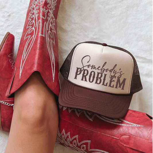 Somebody's Problem Funny Classic Foam Trucker Hat Tan/Brown