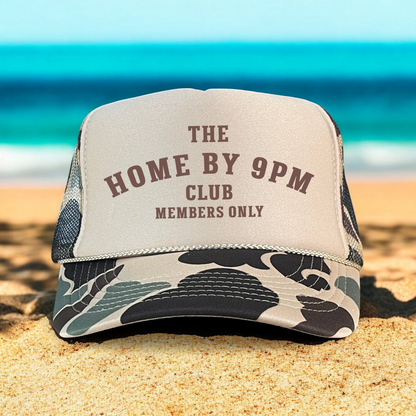 Home By 9pm Club Funny Classic Foam Trucker Hat for Women