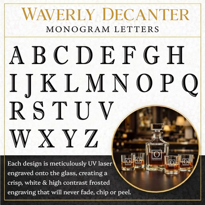 Personalized Etched Whiskey Decanter Set with 4 Rocks Glasses