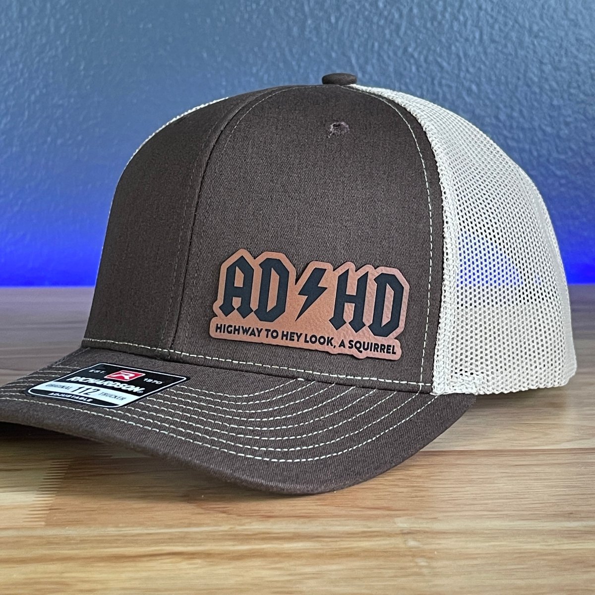 ADHD Hey Look A Squirrel Side Leather Patch Hat Brown – VividEditions