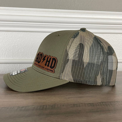 ADHD Highway To Hey Look, A Squirrel Funny Leather Patch Hat Green/Camo Patch Hat - VividEditions