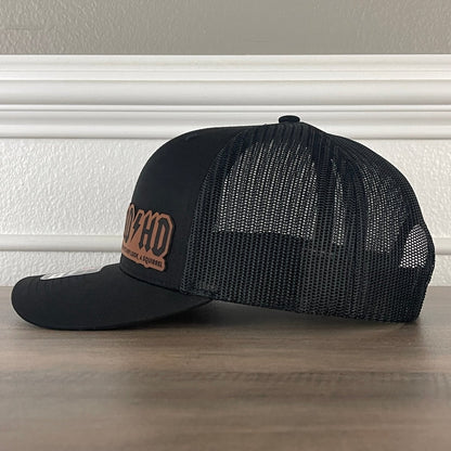 ADHD Highway to Hey Look, A Squirrel Side Leather Patch Hat Black Patch Hat - VividEditions