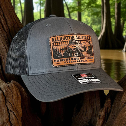 Alligator Alcatraz Swamp ICE Funny Leather Patch SnapBack Trucker Hat Patch Hat
