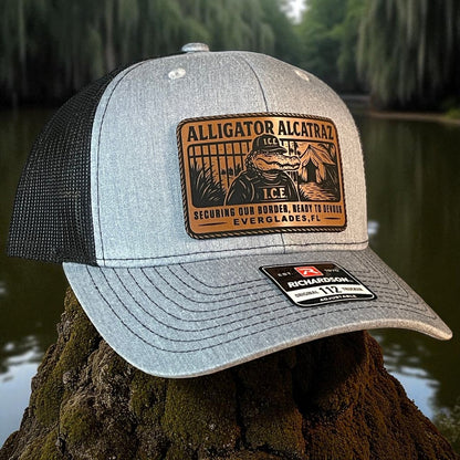 Alligator Alcatraz Swamp ICE Funny Leather Patch SnapBack Trucker Hat Patch Hat