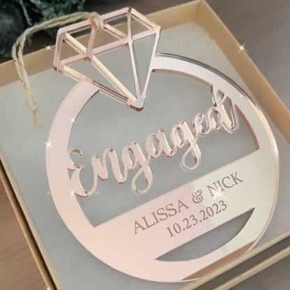 [ALMOST SOLD OUT] First Christmas Engaged Personalized Ring Ornament Ornament - VividEditions