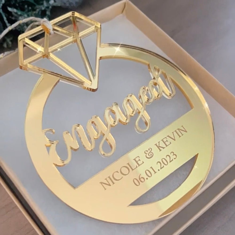 [ALMOST SOLD OUT] First Christmas Engaged Personalized Ring Ornament Ornament - VividEditions