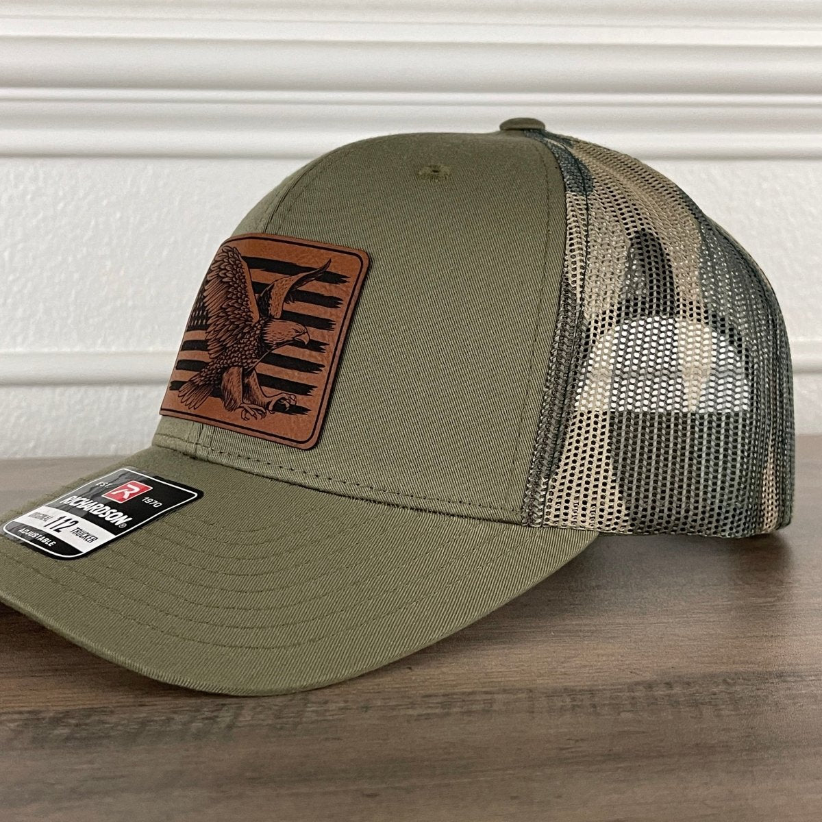 American Flag Eagle Patriotic Leather Patch Hat Green/Camo Patch Hat - VividEditions