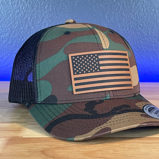 American Flag Patriotic SnapBack Trucker Patch Hat Camo/Black Patch Hat - VividEditions