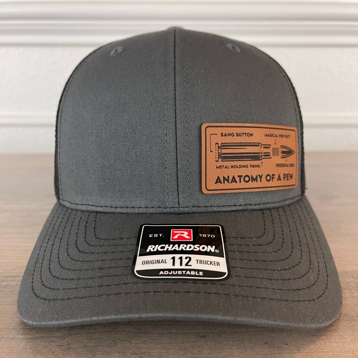 Anatomy Of A Pew 2A 2nd Amendment Leather Patch Hat Charcoal