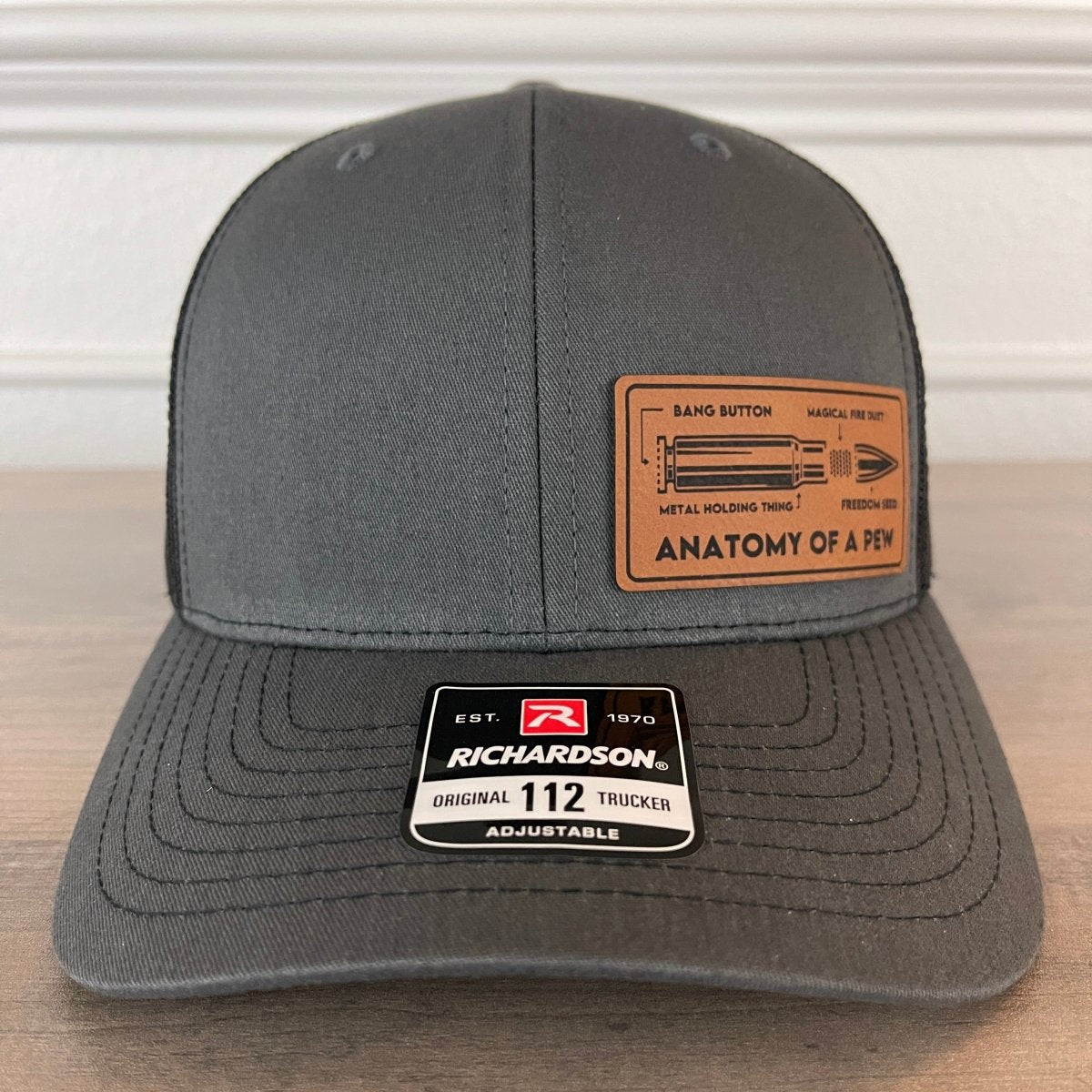 Anatomy Of A Pew 2A 2nd Amendment Leather Patch Hat Charcoal Patch Hat - VividEditions