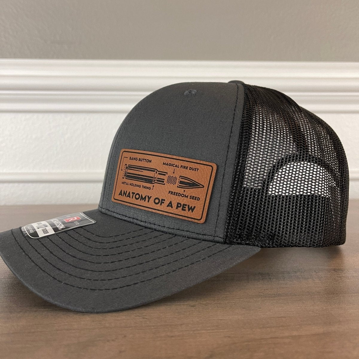 Anatomy Of A Pew 2A 2nd Amendment Leather Patch Hat Charcoal Patch Hat - VividEditions