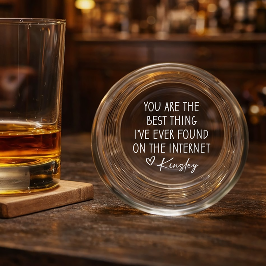 Personalized Engraved Whiskey Glass 'Best Thing I Found on the Internet' Funny Bottom Message Rocks Glass