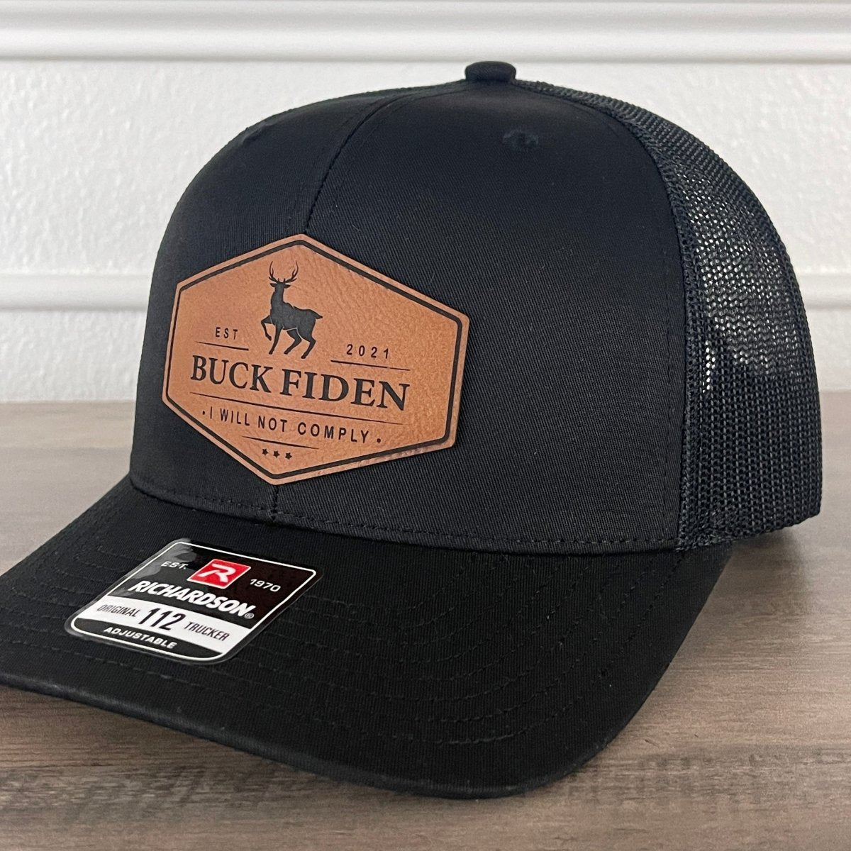 Buck Fiden Leather Patch Hat Black Patch Hat - VividEditions