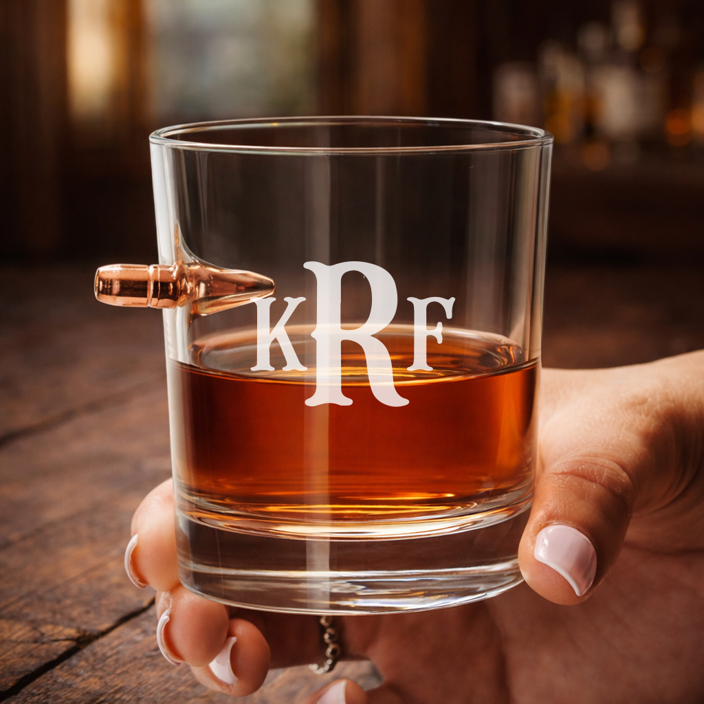Personalized Engraved .308 Bullet Whiskey Rocks Glass