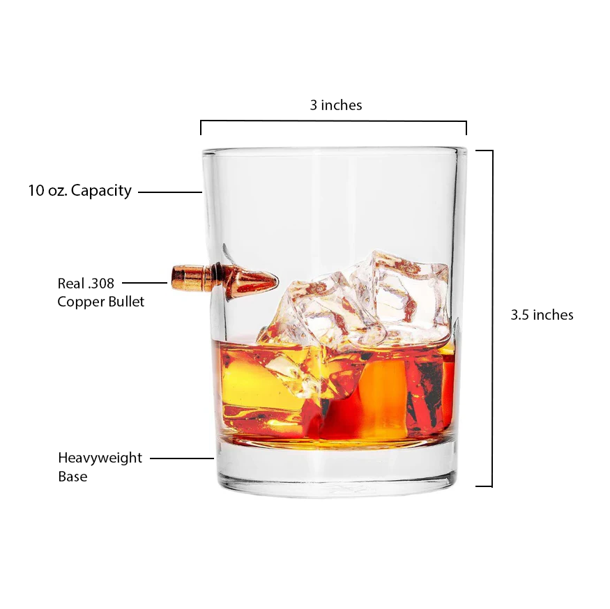 Personalized Engraved .308 Bullet Whiskey Rocks Glass