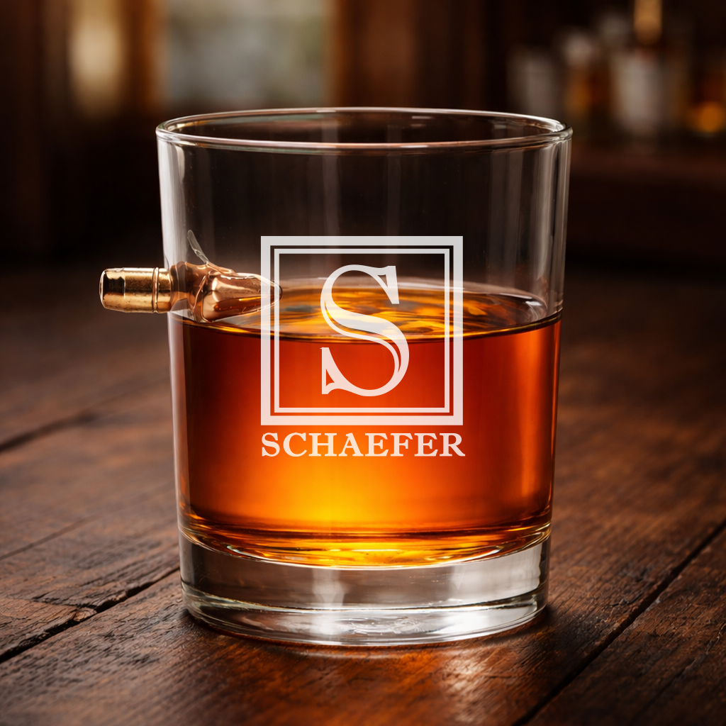 Personalized Engraved .308 Bullet Whiskey Rocks Glass