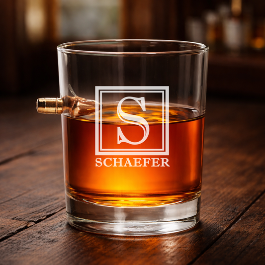 Personalized Engraved .308 Bullet Whiskey Rocks Glass