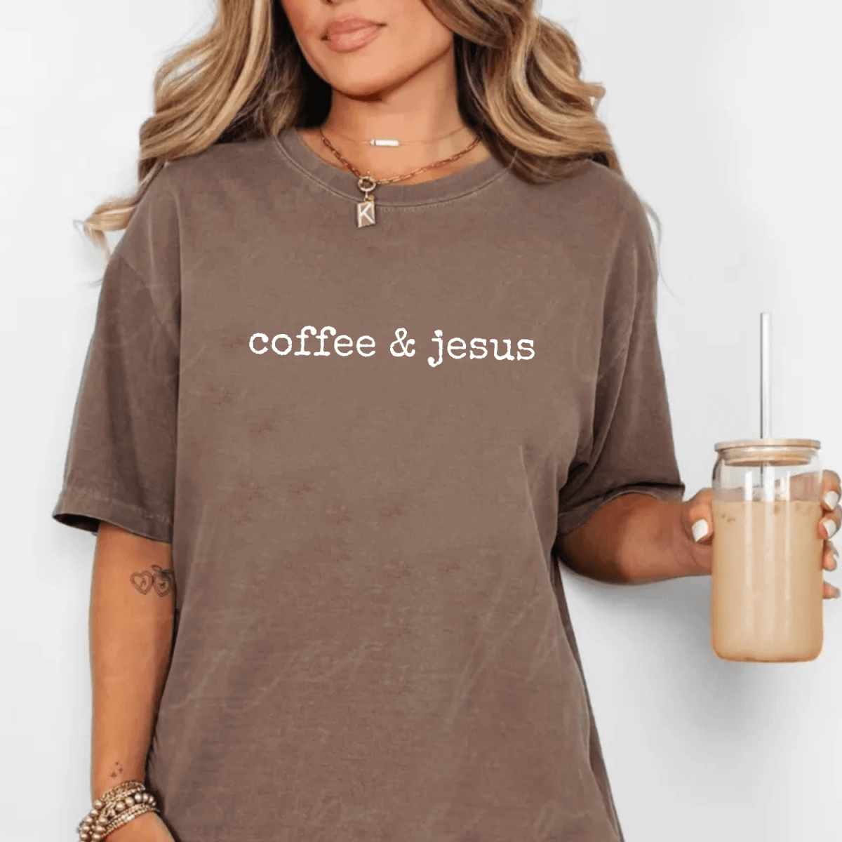 Coffee & Jesus Christian Faith Oversized Graphic T-Shirt T-Shirt