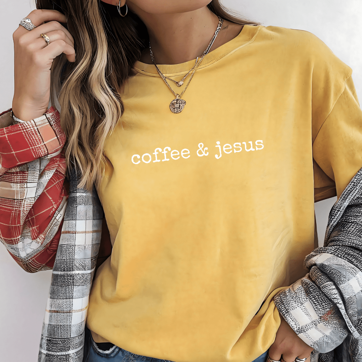 Coffee & Jesus Christian Faith Oversized Graphic T-Shirt T-Shirt