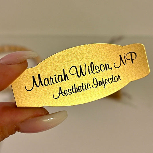 Custom Laser Engraved Oval Name Tag Badge - Magnetic Name Tag - VividEditions