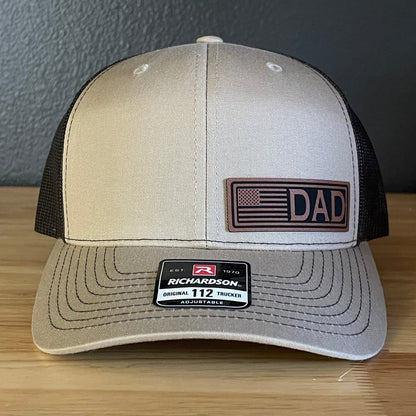 DAD American Flag Patriotic Side Leather Patch Hat Khaki/Brown Patch Hat