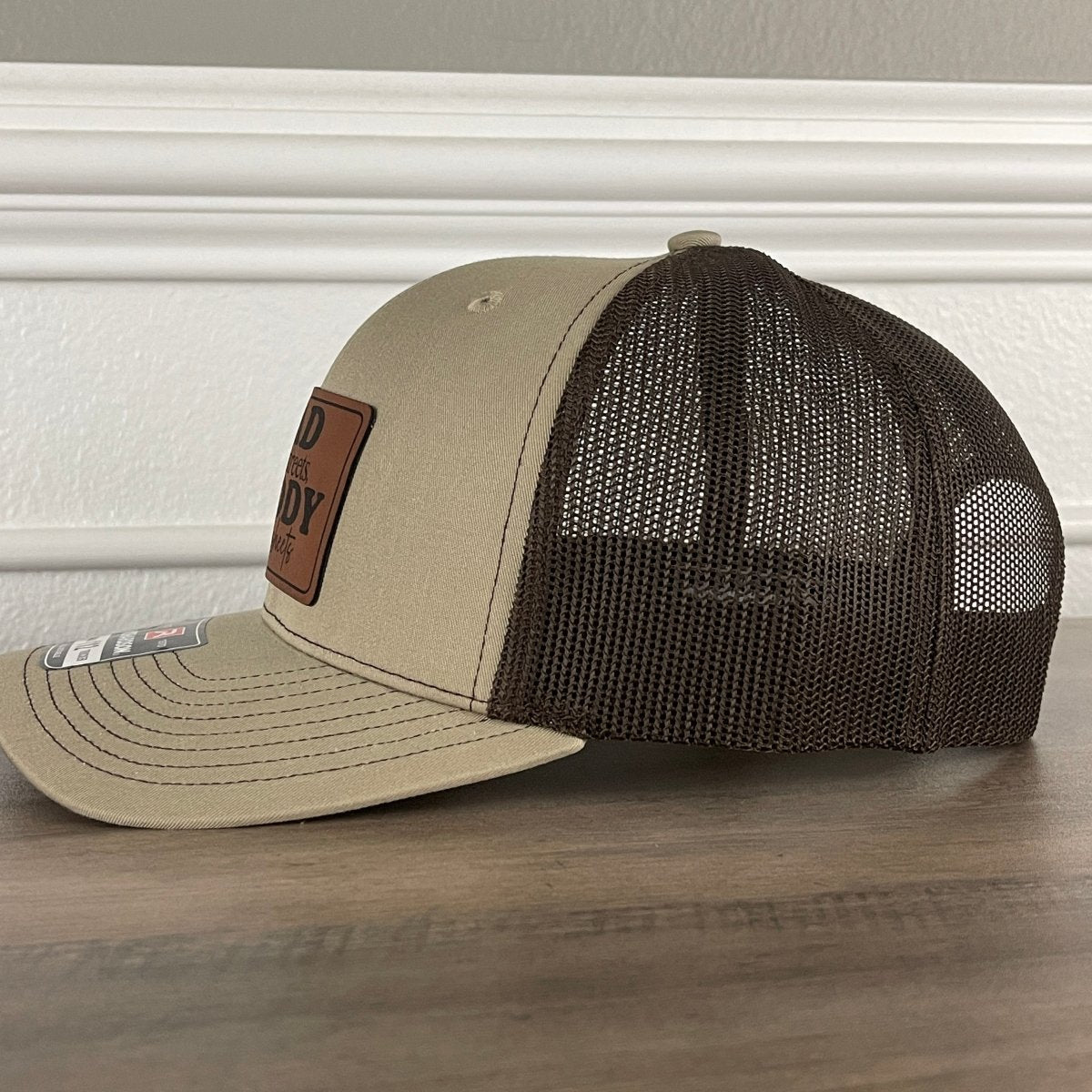 Dad In Streets Daddy In The Sheets Funny Leather Patch Hat Khaki/Brown Patch Hat - VividEditions