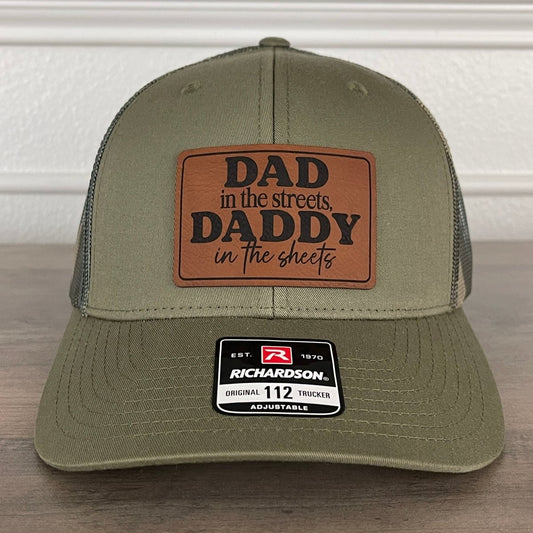 Dad In The Streets Daddy In The Sheets Camo Funny Rectangular Leather Patch Hat Green/Camo Patch Hat - VividEditions