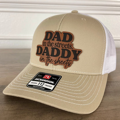 Dad in the Streets, Daddy in the Sheets Front Leather Patch Hat Khaki Patch Hat - VividEditions