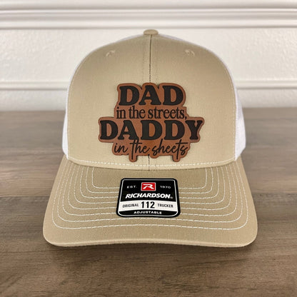 Dad in the Streets, Daddy in the Sheets Front Leather Patch Hat Khaki Patch Hat - VividEditions