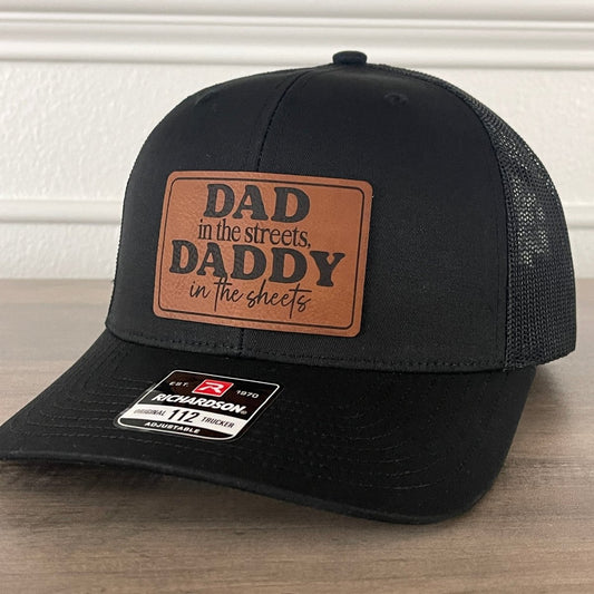 Dad In The Streets Daddy In The Sheets Rectangular Leather Patch Hat Black Patch Hat - VividEditions