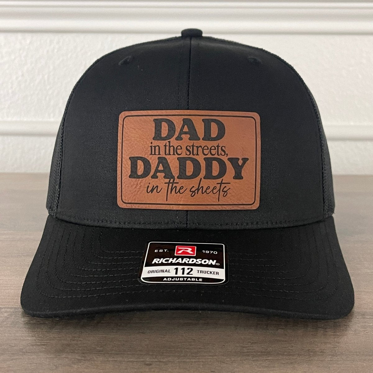 Dad In The Streets Daddy In The Sheets Rectangular Leather Patch Hat Black Patch Hat - VividEditions