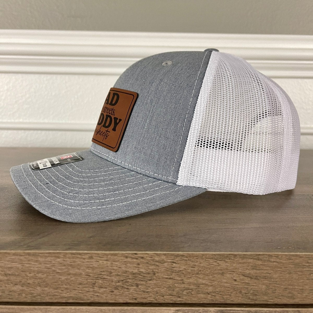Dad in the Streets, Daddy in the Sheets Rectangular Leather Patch Hat Grey/White Patch Hat - VividEditions