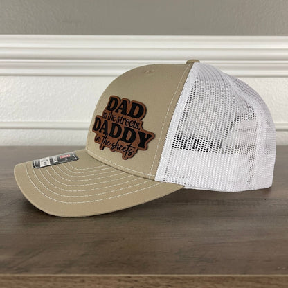 Dad in the Streets, Daddy in the Sheets Side Leather Patch Hat Khaki Patch Hat - VividEditions