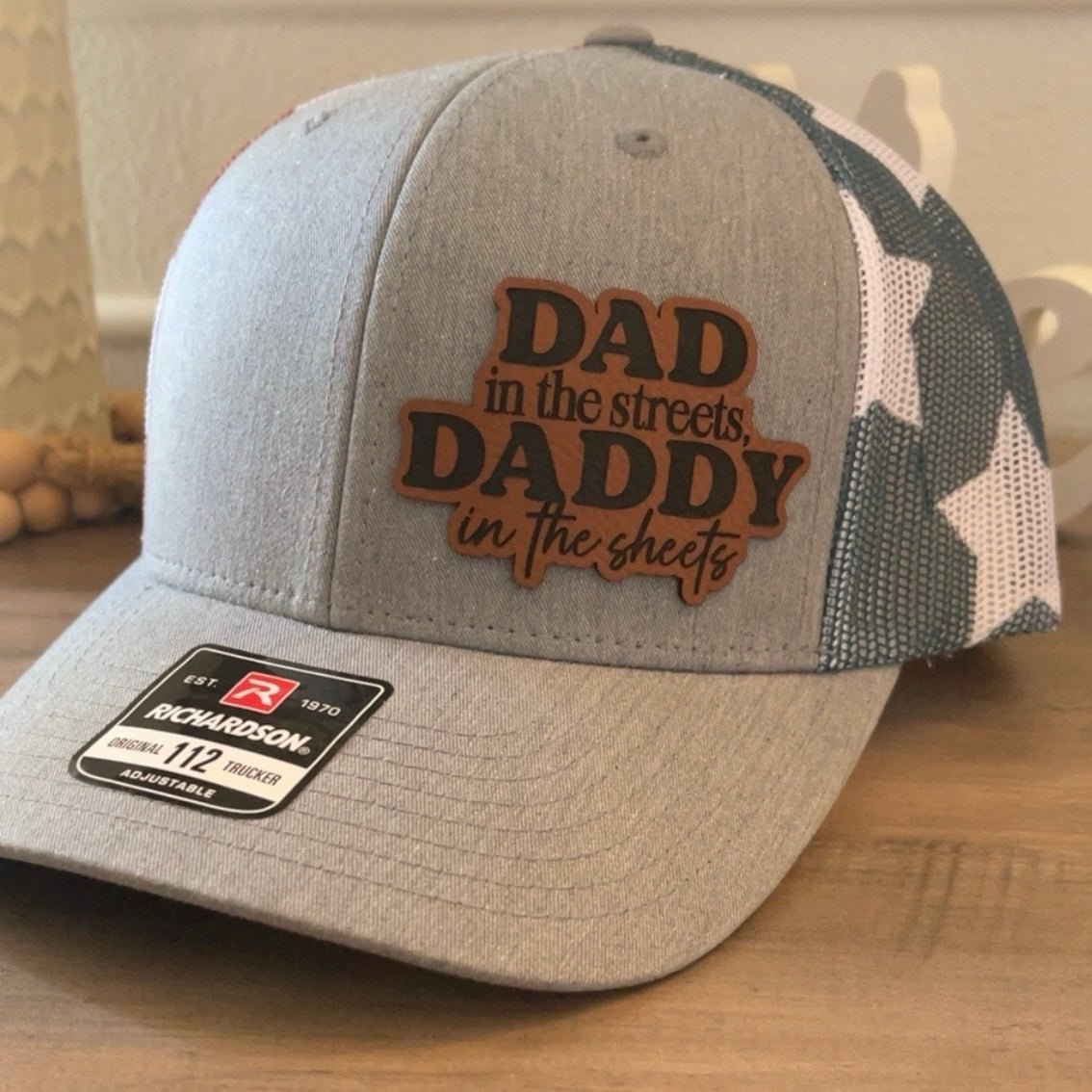 Dad In The Streets, Daddy In The Sheets Side Leather Patch Hat Stars & Stripes Patch Hat - VividEditions