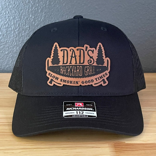 Dad's Backyard Grill BBQ Patch SnapBack Trucker Hat Black Patch Hat