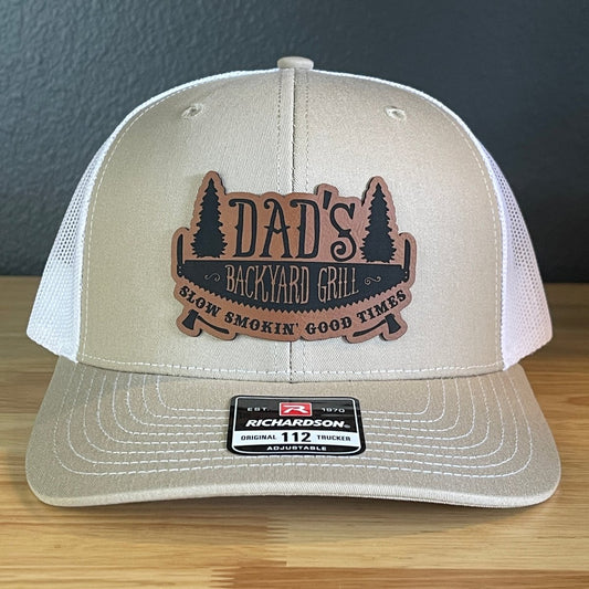 Dad's Backyard Grill BBQ Patch SnapBack Trucker Hat Khaki/White Patch Hat