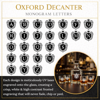 Personalized Etched Whiskey Decanter Set with 4 Rocks Glasses