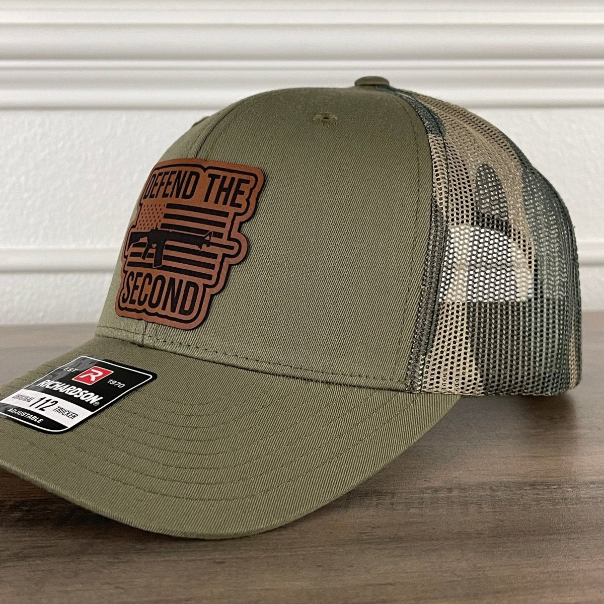 Defend The 2nd Amendment American Flag Patriotic 2A Leather Patch Hat Green/Camo Patch Hat - VividEditions