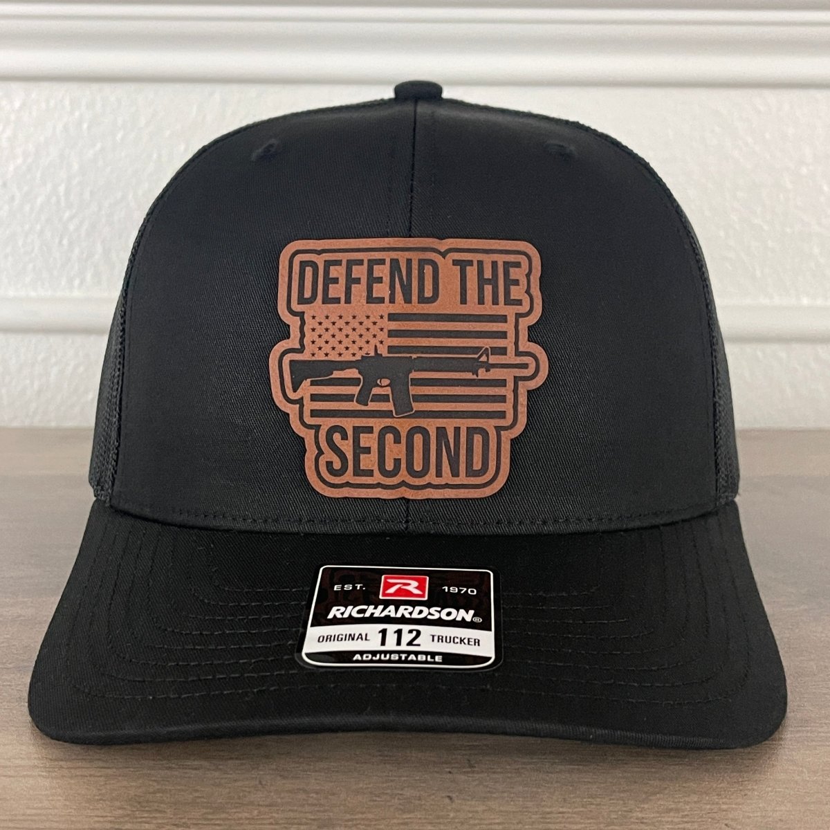 DEFEND THE 2ND Flag 2A 2nd Amendment Leather Patch Hat Black Patch Hat - VividEditions