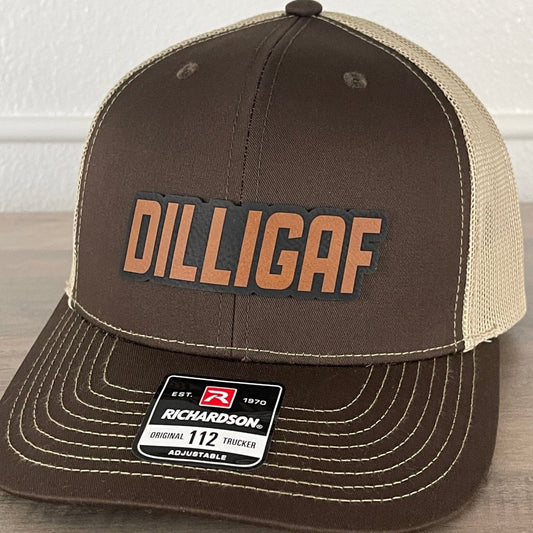 DILLIGAF Do I Look Like I Give A F Leather Patch Hat Brown Patch Hat - VividEditions