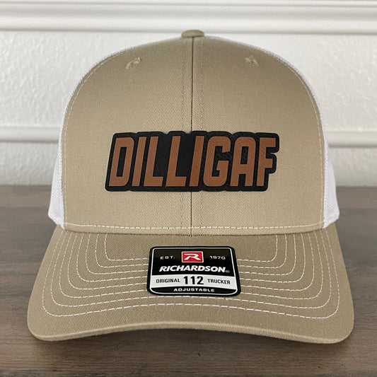 DILLIGAF Do I Look Like I Give A F Leather Patch Hat Khaki Patch Hat - VividEditions