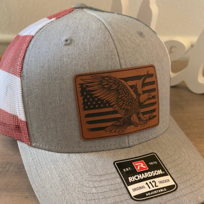 Eagle Flag Leather Patch Hat Stars & Stripes Patch Hat - VividEditions