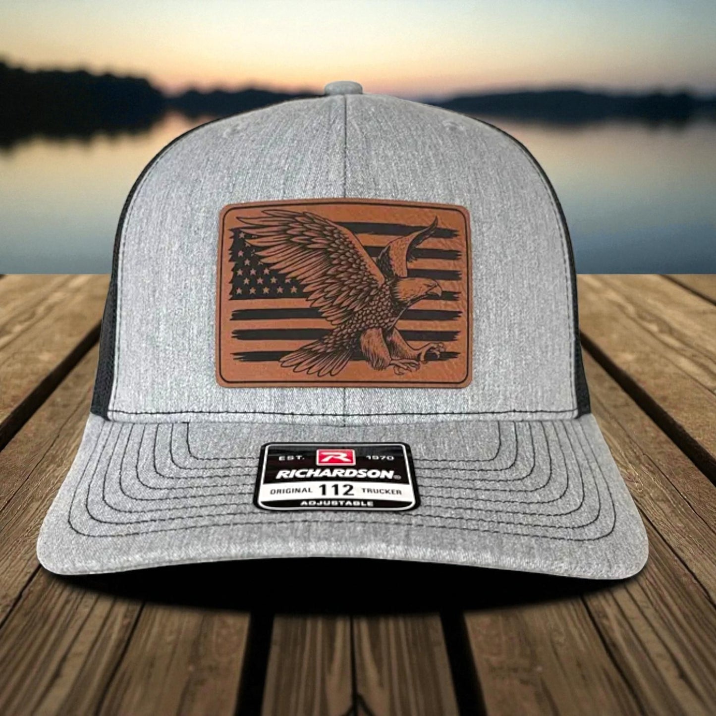 American Flag Eagle Leather Patch Hat Snapback Trucker