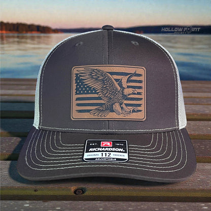 American Flag Eagle Leather Patch Hat Brown